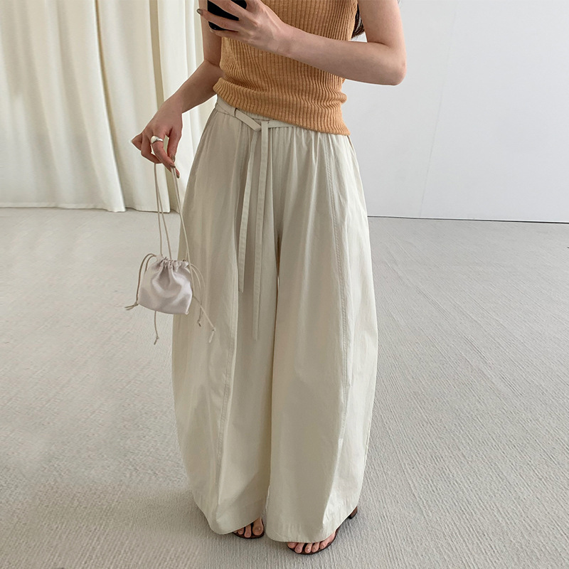 TG 日系挺阔弯刀裤女2025夏季新款空气感休闲松紧腰系带长裤