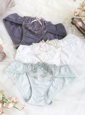 Risa Magli优丽娜娜刺绣低腰内裤牛奶丝透气甜美三角裤白绿灰464