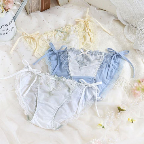 Risa Magli优丽娜娜刺绣系带内裤牛奶丝透气甜美三角裤速干471