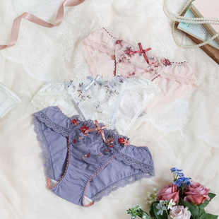 牛奶丝透气甜美三角裤 白904 Magli优丽娜娜刺绣低腰内裤 Risa