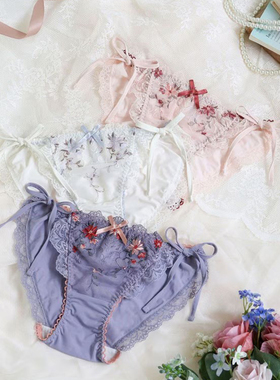 Risa Magli优丽娜娜刺绣系带内裤牛奶丝透气甜美三角裤白904