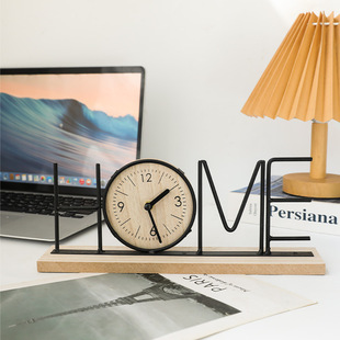 新款 饰品 创意HOME时钟摆件现代简约铁艺字母时钟家居客厅电视柜装