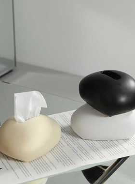 奶油风椭圆形纸巾盒摆件艺术感客厅家用餐桌面创意可爱陶瓷抽纸盒