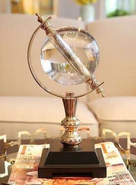 北欧简约铁艺水晶地球仪桌面摆件家居客厅样板间民宿餐厅软装饰品