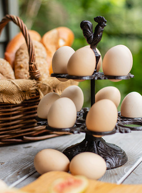 美式乡村复古铸铁鸡蛋架公鸡摆件家居厨房蛋糕房装饰鸡蛋托收纳架