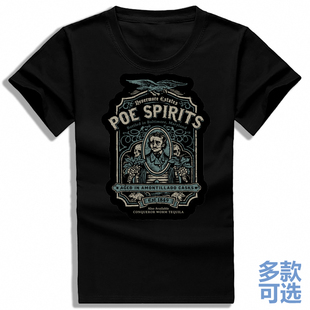 爱伦坡黑猫乌鸦打底男女直筒宽松打底全纯棉短袖t恤衫半袖上衣服