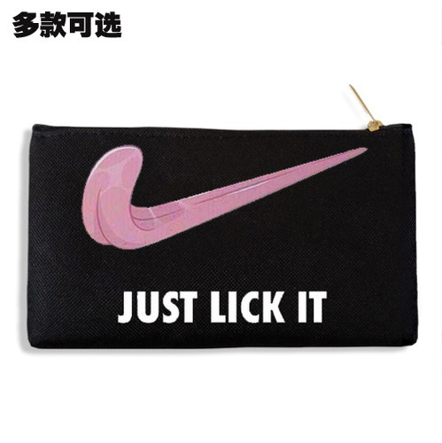 just lick it粉红色长舌头文具盒帆布手拿包零钱手机包收纳袋子