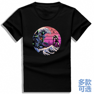 神奈川冲浪里浮世绘葛饰日本海浪使徒EVA全纯棉半短袖t恤衫