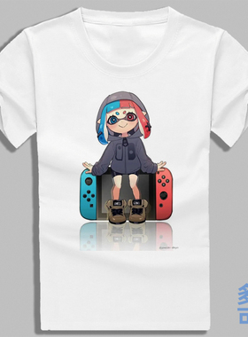 喷射战士Splatoon乌贼斯普拉遁宽松圆领全纯棉短袖t恤衫衣服