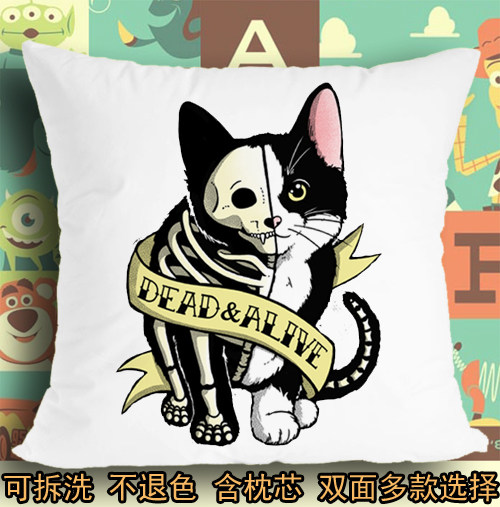 万圣节骷髅猫咪黑猫恐怖坐垫座垫软垫抱枕头毛绒靠垫子