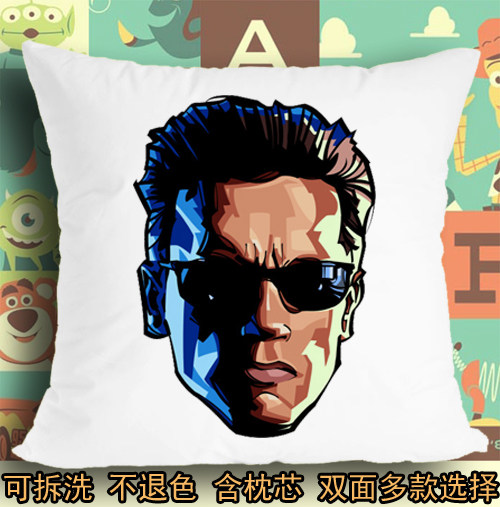 施瓦辛格终结者头像卡梅隆t-800软垫抱枕头毛绒靠垫子
