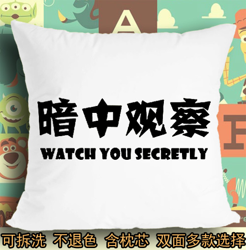 暗中观察表情包文字恶搞创意坐垫座垫软垫抱枕头毛绒靠垫子