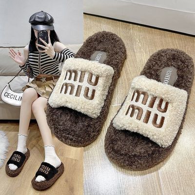 厚底毛毛拖鞋女外穿2025新款秋冬季羊羔毛茸茸网红时尚家居棉