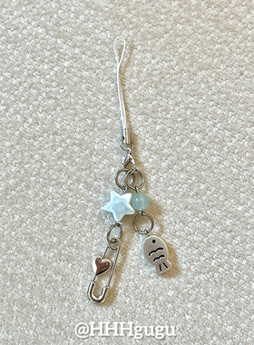 HHHgugu手机链条ins蓝色星星鱼骨ccd短挂绳挂链手机链钥匙扣饰品