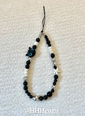 HHHgugu手机链条可爱黑色猫咪短挂绳挂链手机链钥匙扣饰品ccd挂绳