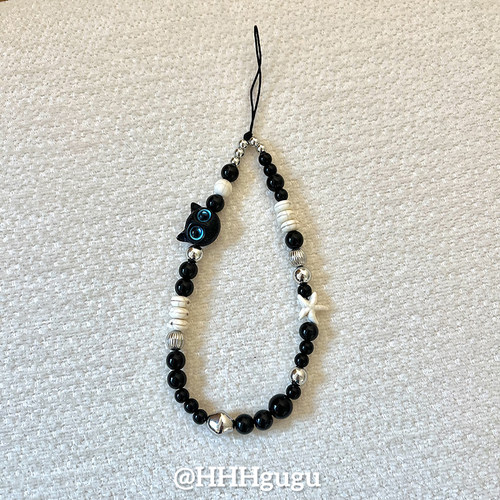 HHHgugu手机链条可爱黑色猫咪短挂绳挂链手机链钥匙扣饰品ccd挂绳