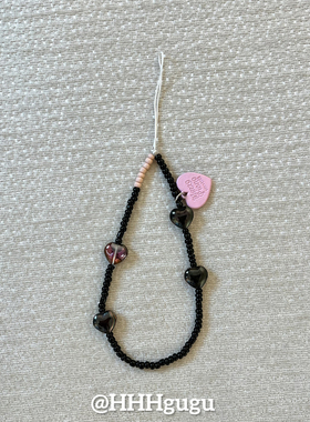 HHHgugu手机链条学生ins黑色爱心ccd短挂绳包包手机链钥匙扣饰品