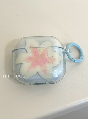 HHHgugu 小众半透粉蓝色花朵适用于AirPods3保护套AirPods第三代苹果airpods1/2代pro无线蓝牙耳机套保护壳