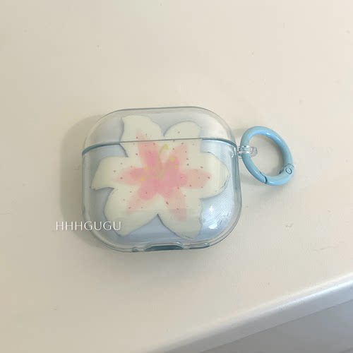 HHHgugu 小众半透粉蓝色花朵适用于AirPods3保护套AirPods第三代苹果airpods1/2代pro无线蓝牙耳机套保护壳