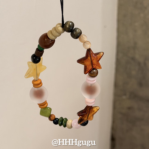 HHHgugu手机链条学生简约三个星星ccd短挂绳包包手机链钥匙扣饰品