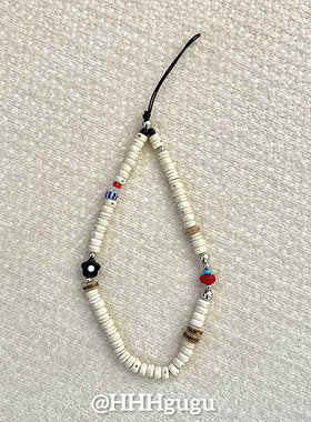 HHHgugu手机链条简约黑色花朵串珠ccd短挂绳挂链手机链钥匙扣饰品