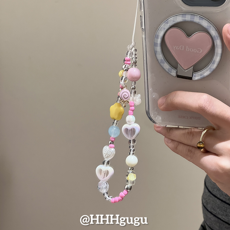 HHHgugu手机链条ins黄色星星棒棒糖短挂绳挂链手机链钥匙扣饰品