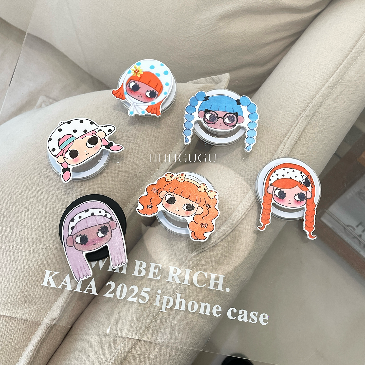 HHHgugu 韩风简约小清新可爱卡通女孩磁吸支架少女心强力可伸缩