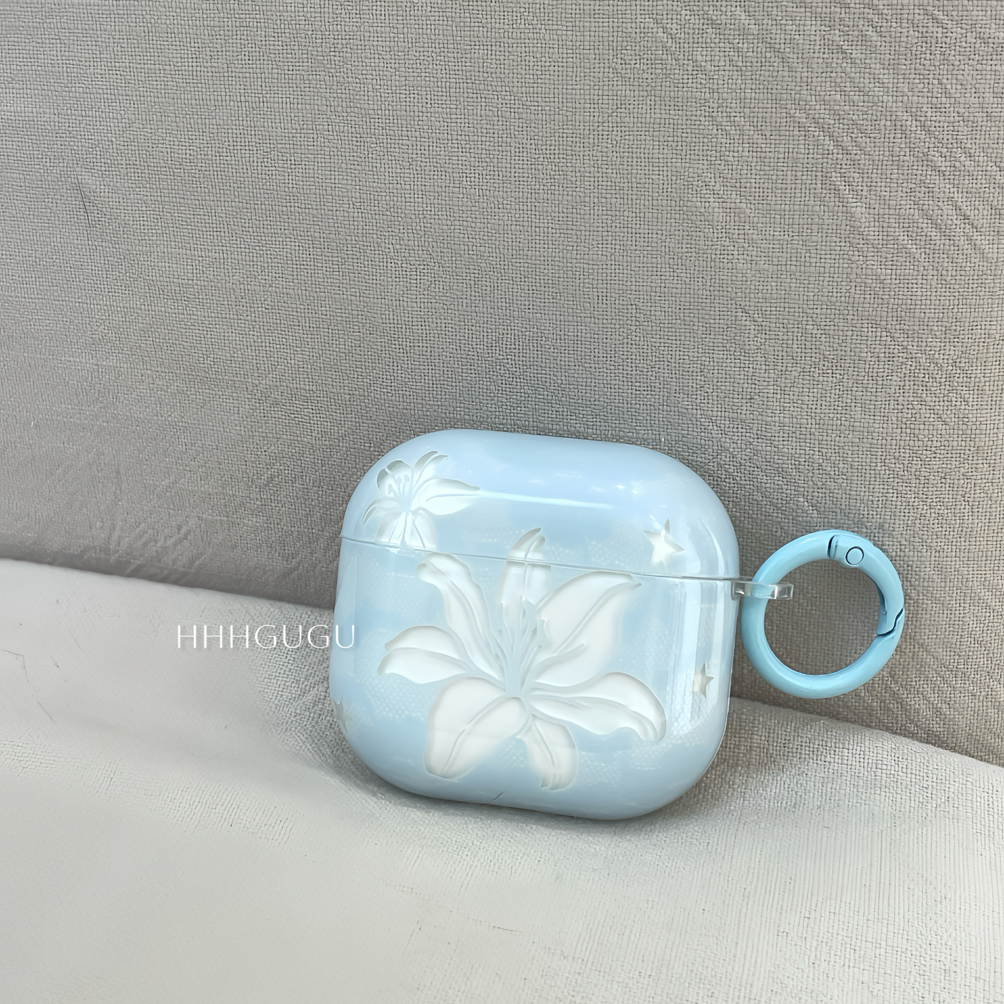 HHHgugu 韩系清新淡蓝色百合花适用于AirPods3保护套带挂坠AirPods第三代苹果airpods1/2代pro无线蓝牙耳机套