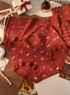 2024新款本命龙年红色内裤女莫代尔中腰无痕纯棉抗菌结婚礼物短裤