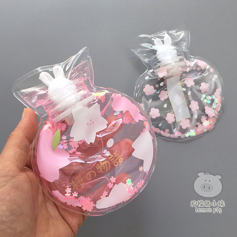 小清新粉色少女羽毛冲水热水袋