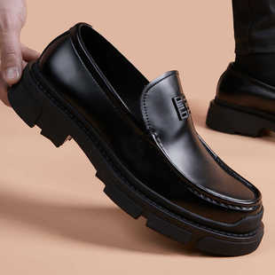 厚底英伦风乐福鞋男款真皮商务休闲皮鞋春夏一脚蹬无带漆皮男鞋子