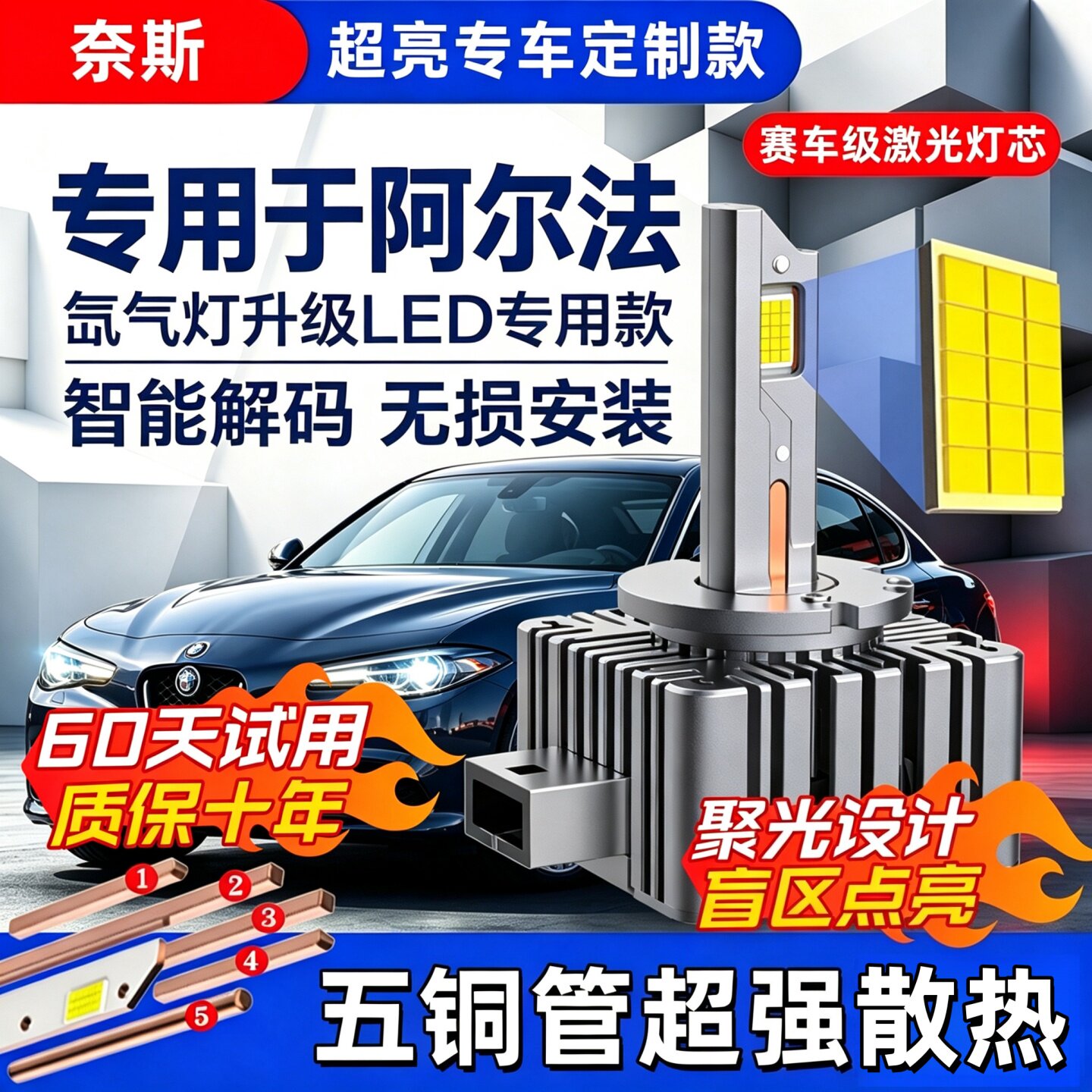 阿尔法罗密欧giulia朱丽叶stelvio斯坦维氙气灯泡改装led大灯D5S