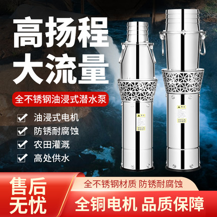 油浸式304不锈钢上海人民高扬程农用灌溉大流量抽水泵