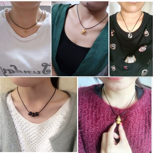 Ожерелье из шнура, подвеска, черный ремешок, золотой изумрудный браслет из красной нити