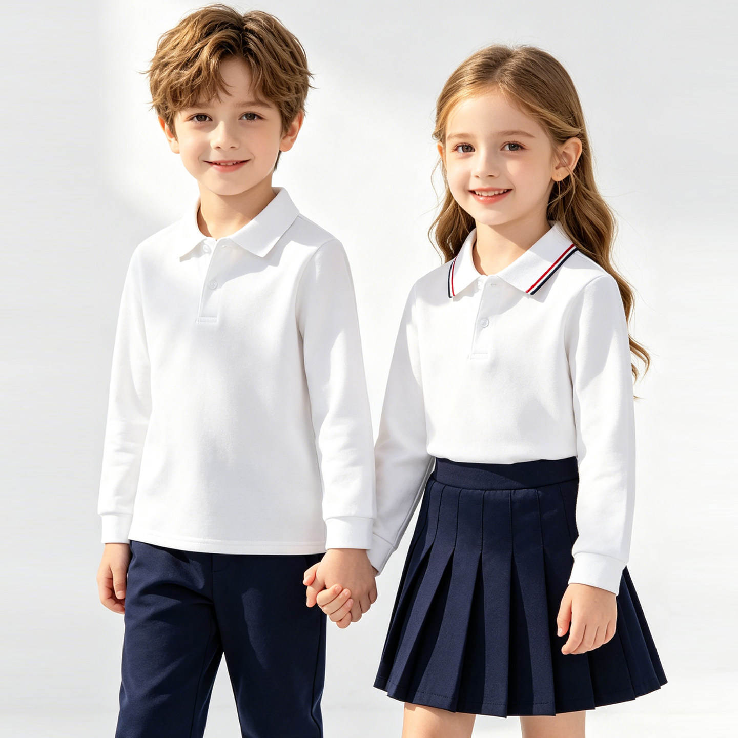 儿童白色polo衫长袖小学生班校服
