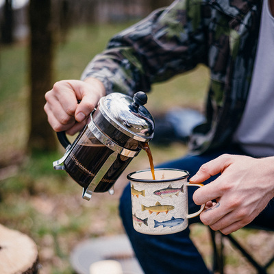 户外露营复古珐琅搪瓷钓鱼杯子