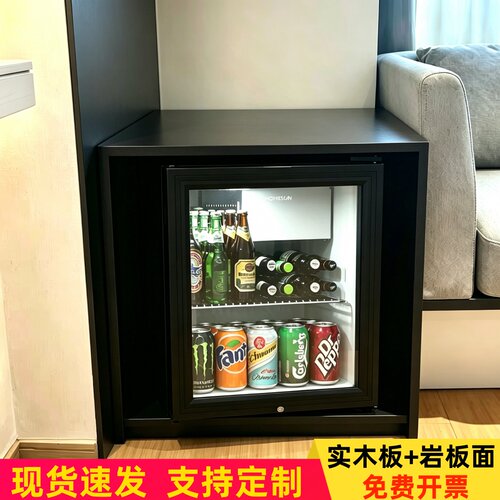 实木岩板酒店客房小冰箱置物柜