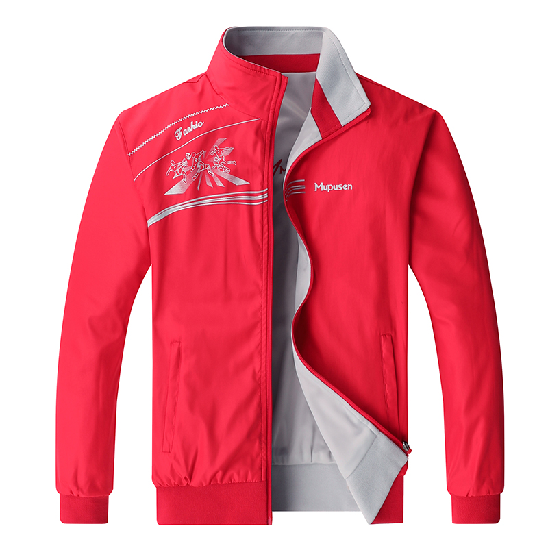 春秋薄款男外套单衣双面穿运动夹克红色休闲外衣本命年团体运动服