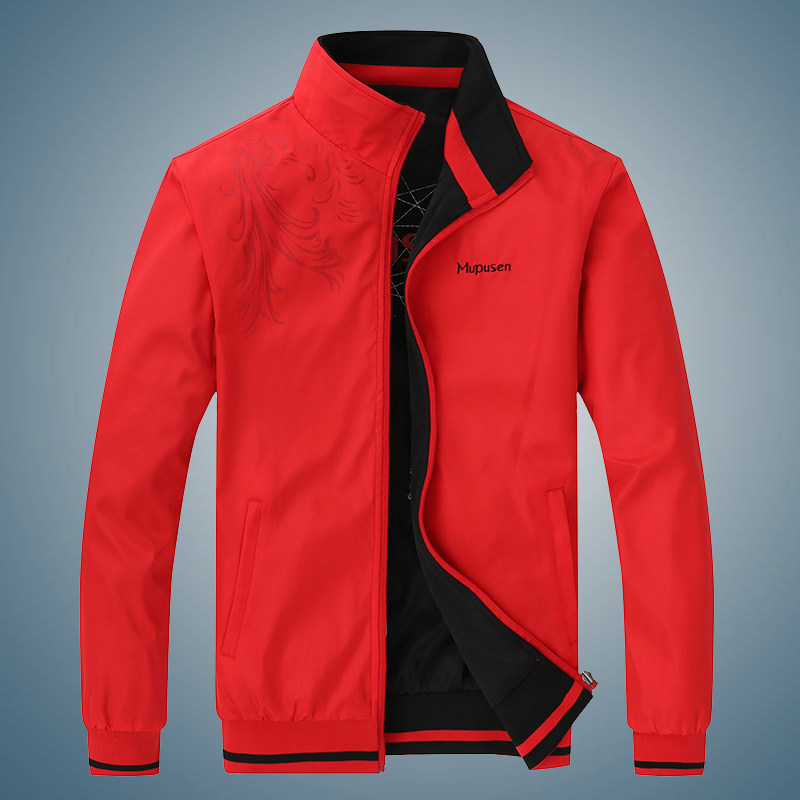 2026春秋薄款外套男式休闲立领红色夹克防风本命年双面穿拉链口袋