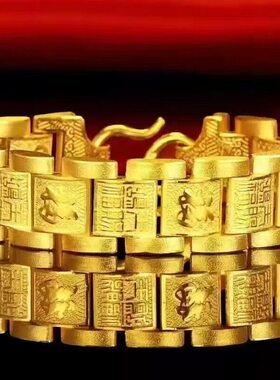 凯丽厂家直销男士沙金手链黄金百福实心手表链高端大气时尚手饰a9
