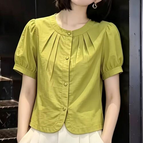 叙溪约女装2026夏季新款小衫宽松短袖衬衫减龄百搭T恤女妈妈上a6