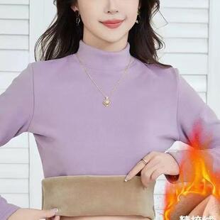 *哲算女装加绒加厚针织打底衫秋冬女士半高领保暖毛衣修身内搭上