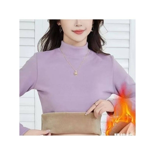 ~哲算女装加绒加厚针织打底衫秋冬女士半高领保暖毛衣修身内搭上