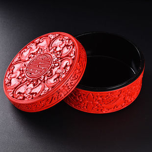 新品扬州漆器工艺剔红雕漆首饰捧盒喜庆吉祥结婚新娘礼物收纳用i.