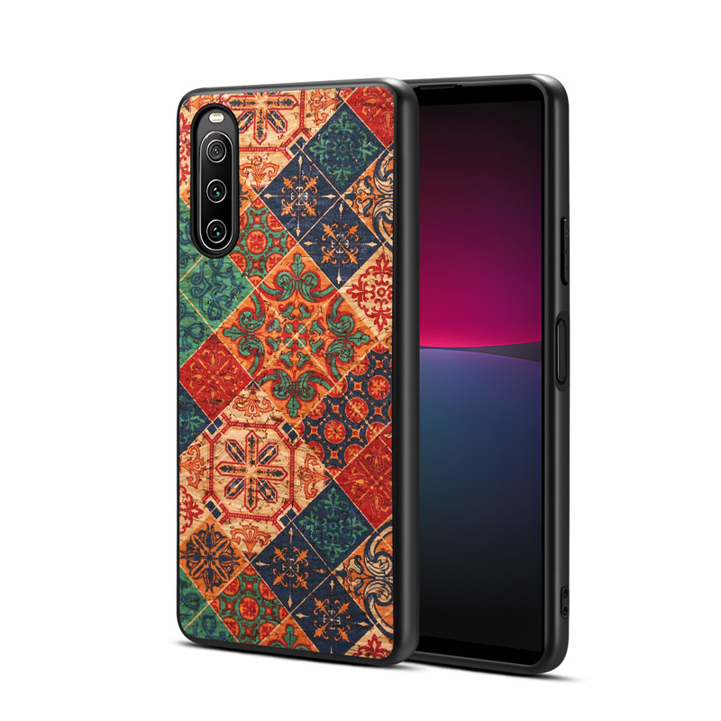 适用于索尼Xperia 1/5/10软木面料III/IV/V/VI贴皮3/4/5/6代彩绘手机壳保护套复古花语做旧民族风软胶SONY