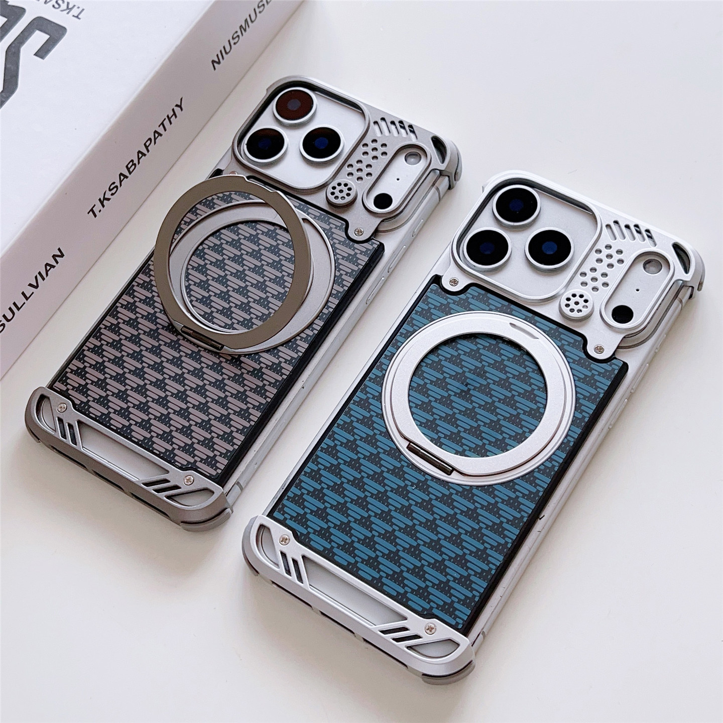 适用于iPhone苹果17锌合金16皮质15三星堆纹14香薰13金属Pro棘轮MAX旋转支架无边框手机壳防摔磁吸充电机甲壳