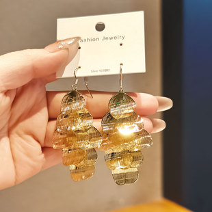 众利美佳~欧美夸张多层镂空树叶流苏耳挂轻奢高级感复古时尚耳饰