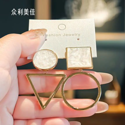 众利美佳秋冬时尚夸张不对称几何耳钉气质百搭法式复古高级感耳坠