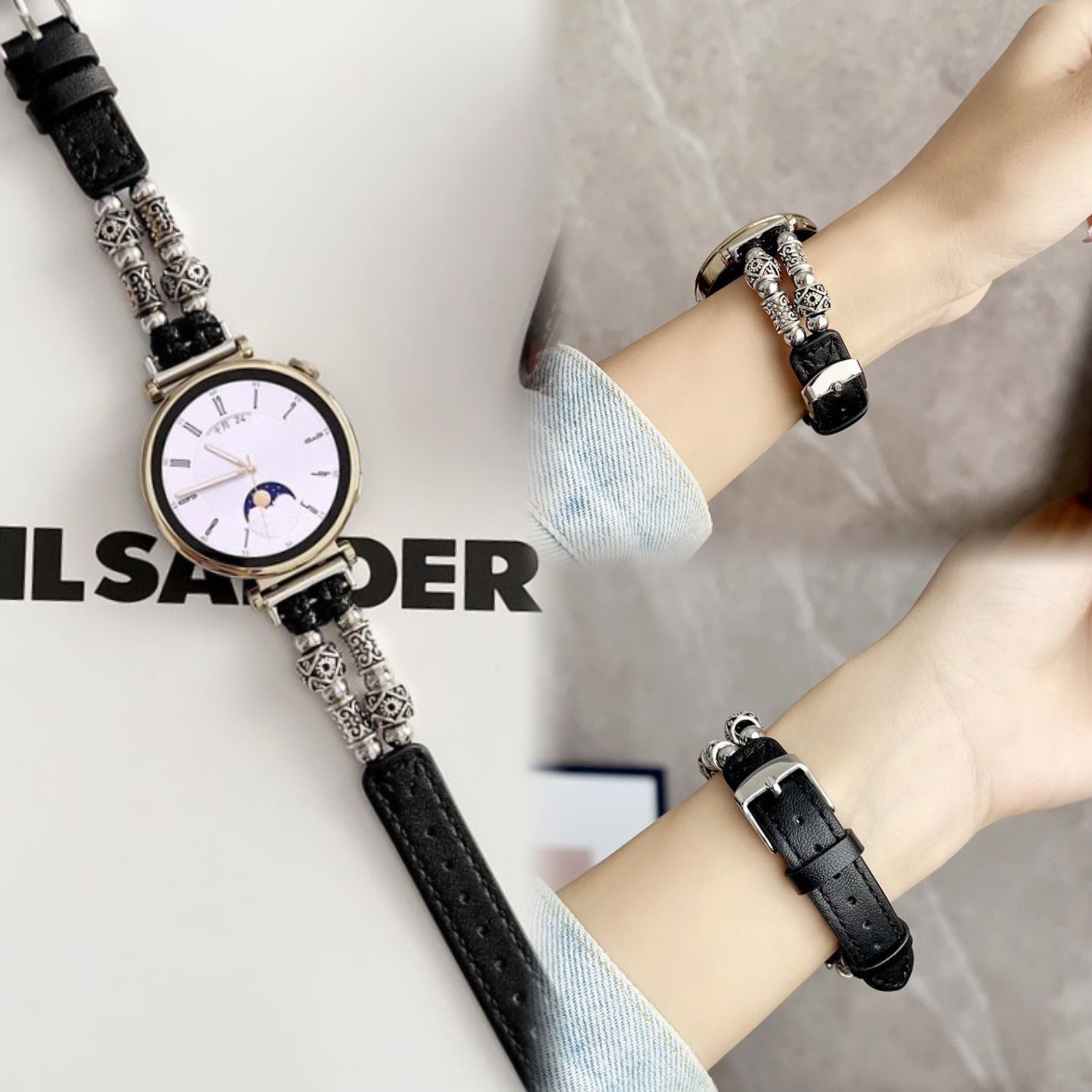 民族风适用iQOOvivowatchGT2金属串珠新中式拼真皮vivo3/5gt腕带