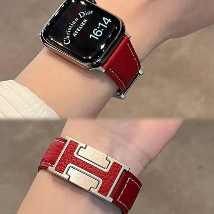 适用ApplewatchS10/11新拼色H折叠扣表带iWatch87654高级皮质男女
